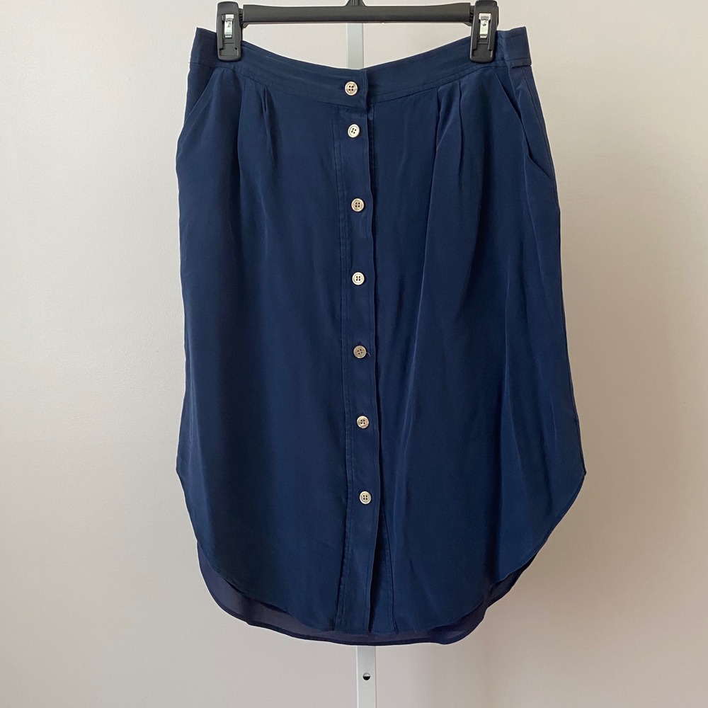Madewell L Navy Blue 100% Silk Button Mini Skirt Preppy Minimalist